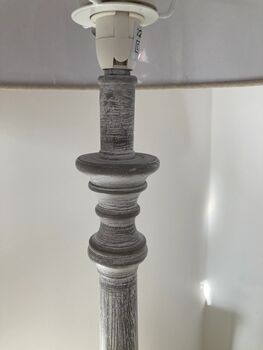 73cm Grey Wooden Table Bedside Lamp With Taupe Shade Home Decor, 5 of 8