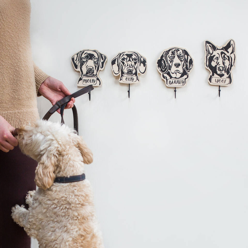 Personalised Wooden Dog Breed Lead Wall Hook, 1 of 11