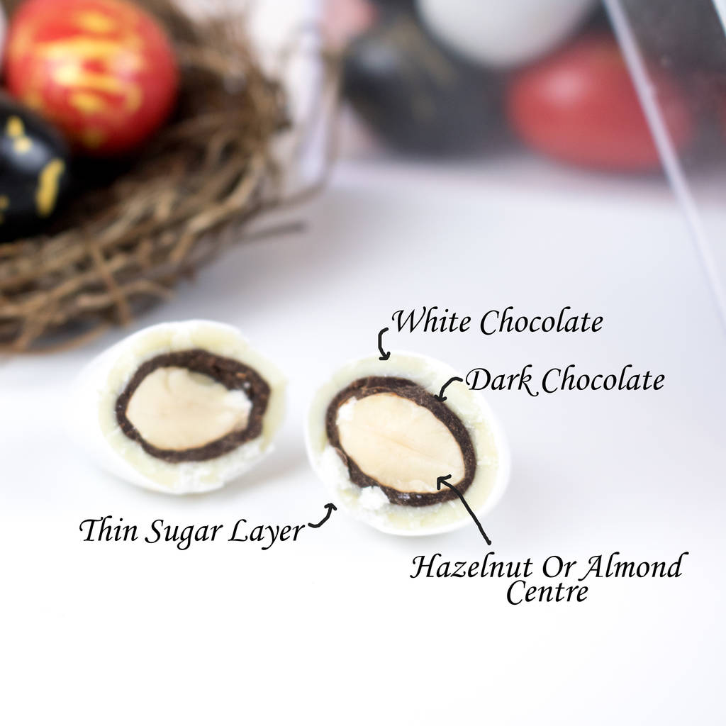 gold speckled luxury nutty chocolate eggs. gluten free by sweet lounge