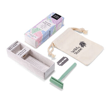 Reusable Safety Razor With Five Blades And Travel Bag, 10 of 11