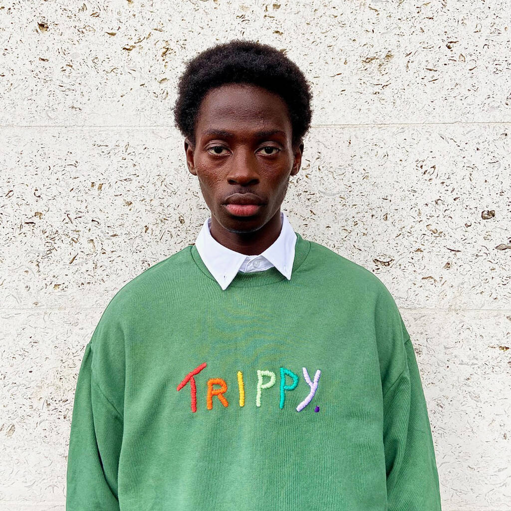 Green Hand Embroidered Trippy Sweatshirt, 1 of 7