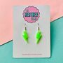 Neon Green Glitter Lightning Bolt Earrings Small And Large, thumbnail 2 of 2