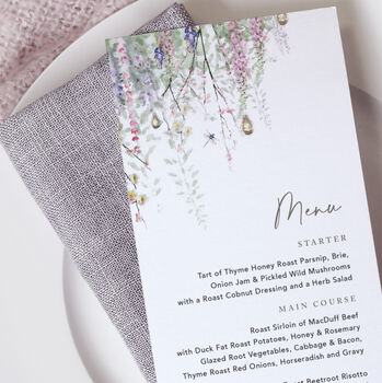 Whimsical Spring Wedding Menu Cards, 2 of 4