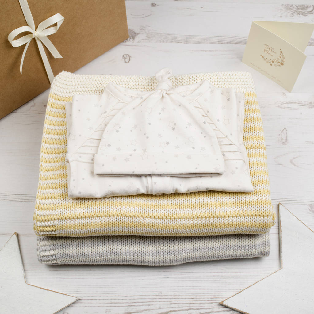 Unisex Fine Striped Knitted Baby Blanket By Toffee Moon