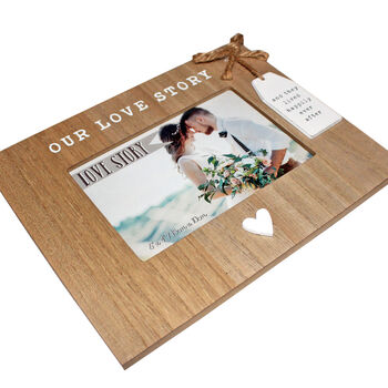 Personalised Our Love Story Wooden Photo Frame With Tag, 5 of 7