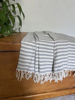 Grey Striped Design Cotton Bedspread, 4 of 10