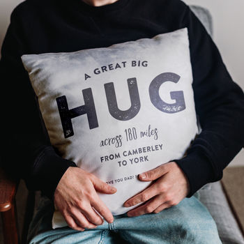 Personalised 'Hug Across The Miles' Locations Cushion, 4 of 12