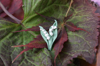Hand Painted Lily Of The Valley Lapel Pin, 2 of 4