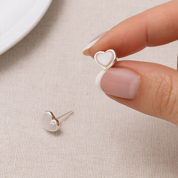 Sterling Silver Mother Of Pearl Heart Stud Earrings – 8mm, 3 of 8