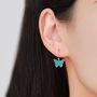 Sterling Silver Blue Butterfly Enamel Drop Hook Earrings, thumbnail 3 of 10