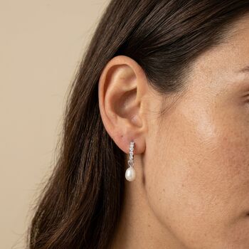 Gemstone Pearl Drop Huggie Earrings, 2 of 10