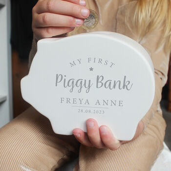 Personalised Baby's First Piggy Bank Money Box, 5 of 6