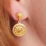Gold Plated Filigree Stud Dangly Shield Drop Earrings, thumbnail 3 of 8