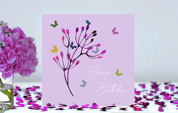 Butterfly And Flower Bud Birthday Card Blue Background, 10 of 12