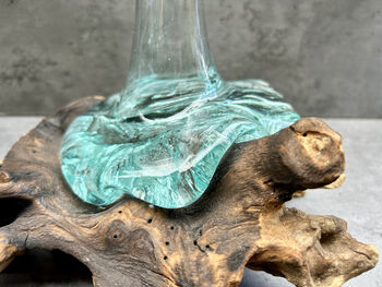 28cm Molten Glass Flower Stem Vase And Wine Decanter, 6 of 12