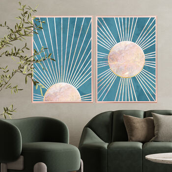 Boho Sun Turquoise Marble Wall Art Print, 5 of 5
