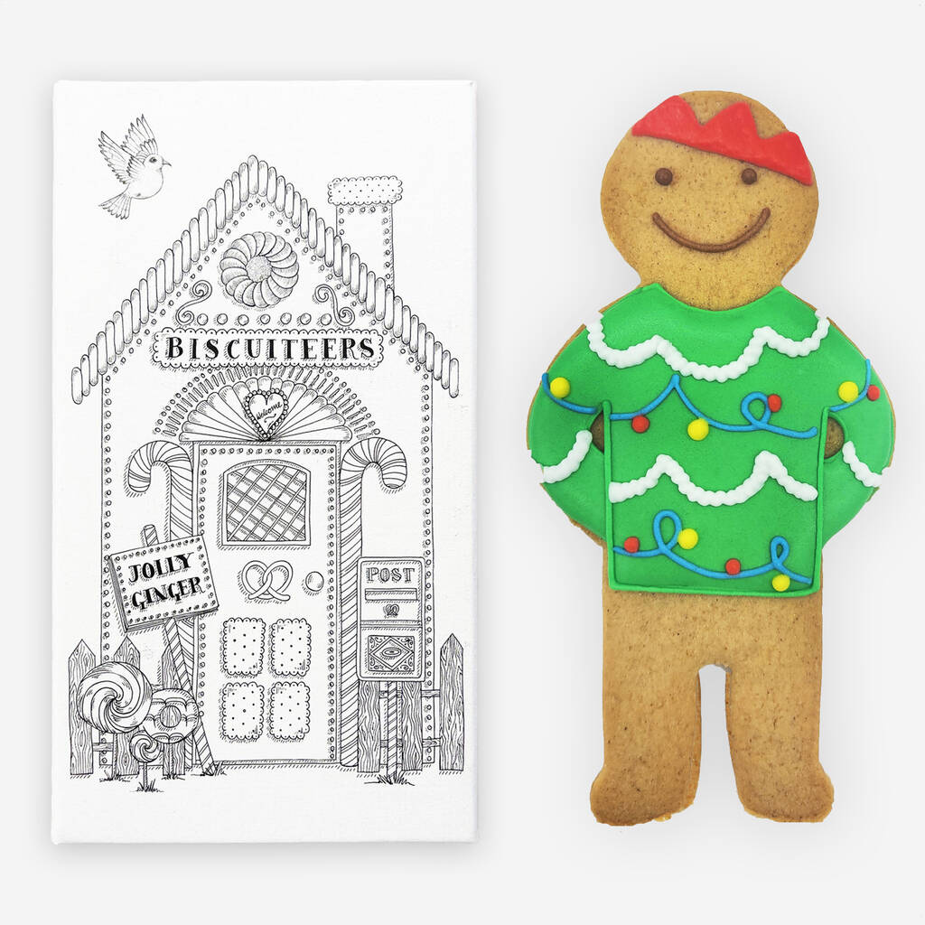 Biscuiteers Hand Iced Christmas Jumper Jolly Ginger Letterbox Biscuit