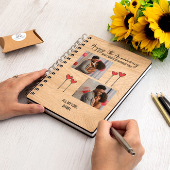 Personalised Photo Notebook 5th Anniversary Wood Gift, 6 of 6