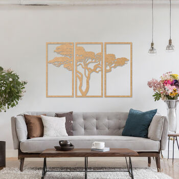 Wooden Tree Wall Art Set Triptych For Bedroom Or Living Room, 7 of 9