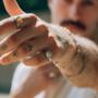 Silver Natural Pine Stone Signet Ring Steel Ring For Men, thumbnail 1 of 7