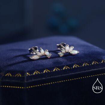 Sterling Silver White Opal Marquise Cluster Stud Earrings, 6 of 11