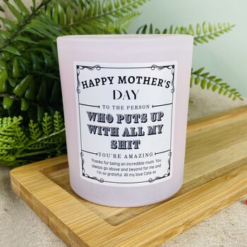 Personalised Mothers Day Put Up With My Shit Candle, 4 of 12