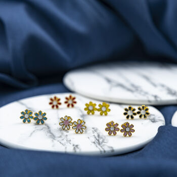 One Pc Stainless Steel Colourful Daisy Flower Studs, 6 of 12