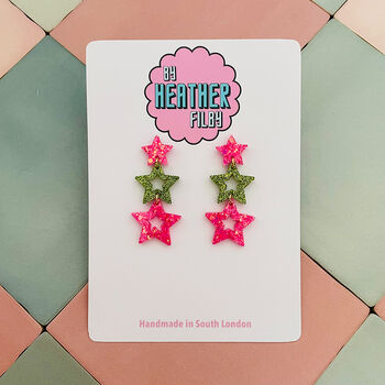 Glitzy Triple Star Resin Earrings, 11 of 12