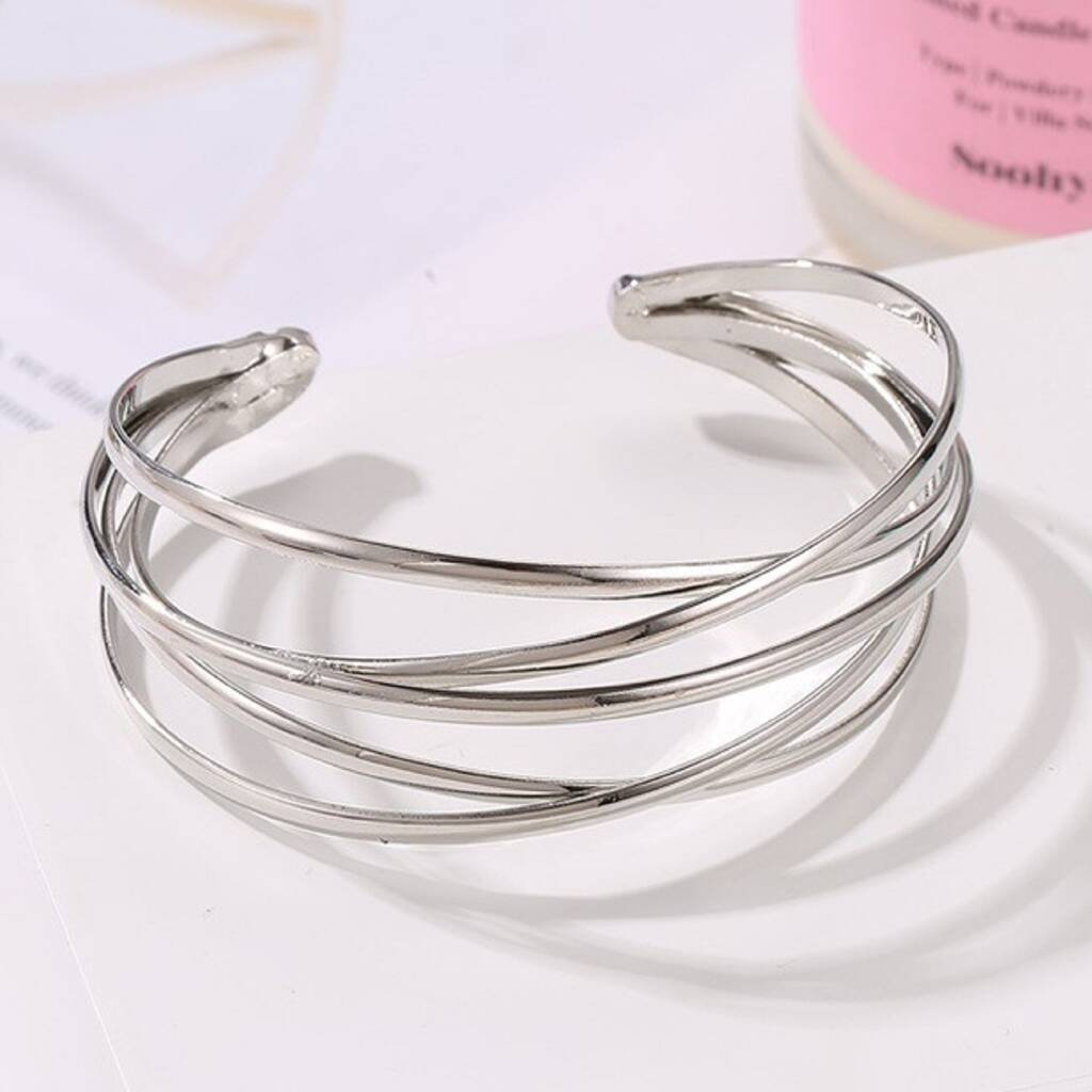 Chunky Silver Plated Multi Strand Bangle, 1 of 6