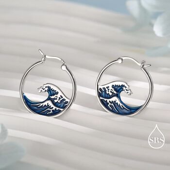 The Great Wave Sterling Silver Hoop Earrings, 6 of 10