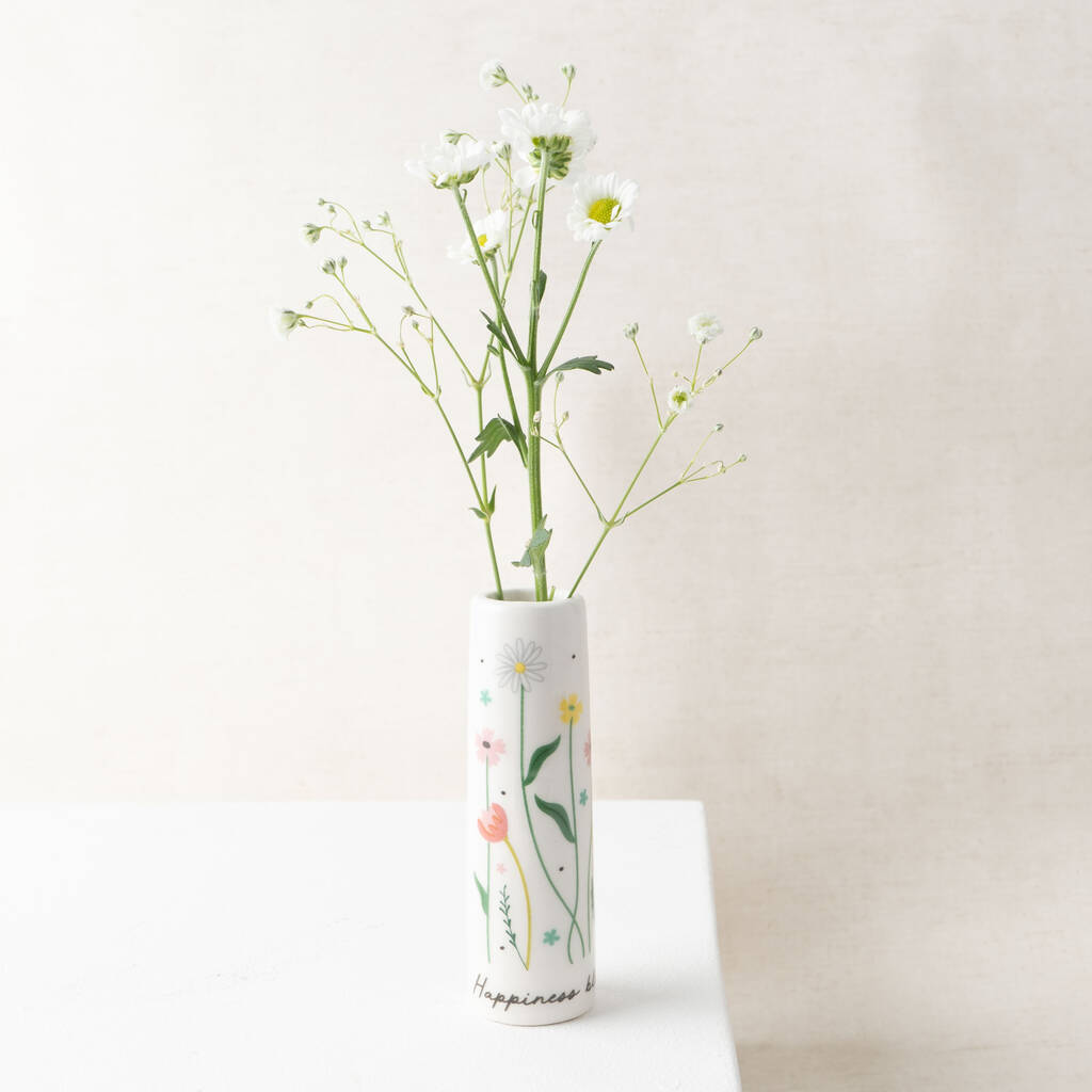 Happiness Blooms From Within Ceramic Floral Bud Vase, 1 of 2