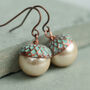 Verdigris Pearl Acorn Earrings, thumbnail 1 of 12