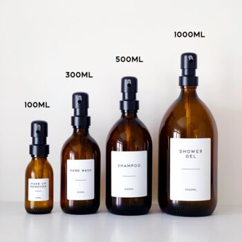 Amber Bottle With White Personalised Label And Black Pump, 3 of 11