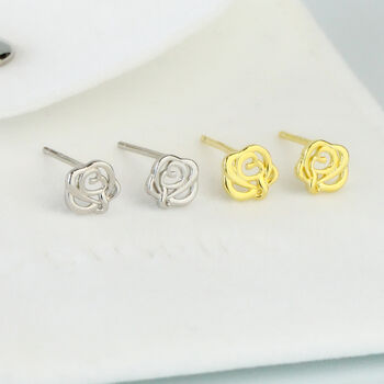 Sterling Silver Rose Stud Earrings, 5 of 5