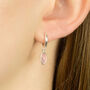 Sterling Silver Huggie Hoop Earrings With Pink Chalcedony Charms, thumbnail 2 of 7