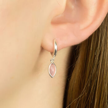 Sterling Silver Huggie Hoop Earrings With Pink Chalcedony Charms, 2 of 7