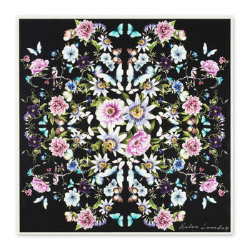 Pure Silk Designer Scarf Luxury Floral Black 90cm, 2 of 5
