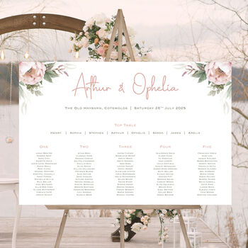 Wedding Table Plan In Pink Floral, 4 of 6