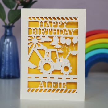 Personalised Papercut Digger Birthday Card, 7 of 8