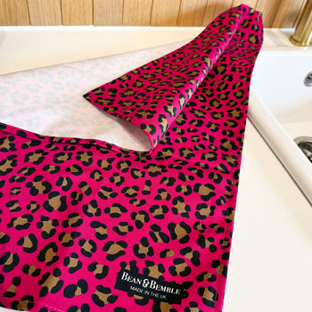 Hot Pink Leopard Print Organic Cotton Tea Towel, 2 of 8