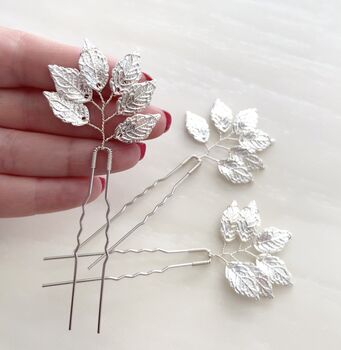 Silver Leaf Hair Pins, 3 of 4