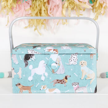 Personalised Blue Dog Print Sewing Box, Mothers Day, 3 of 5
