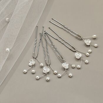 Set Of Five Pearl Flower Bridal Hair Pins, 9 of 12