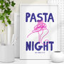 Whimsical Pasta Night Typography Line Art Print, thumbnail 1 of 4