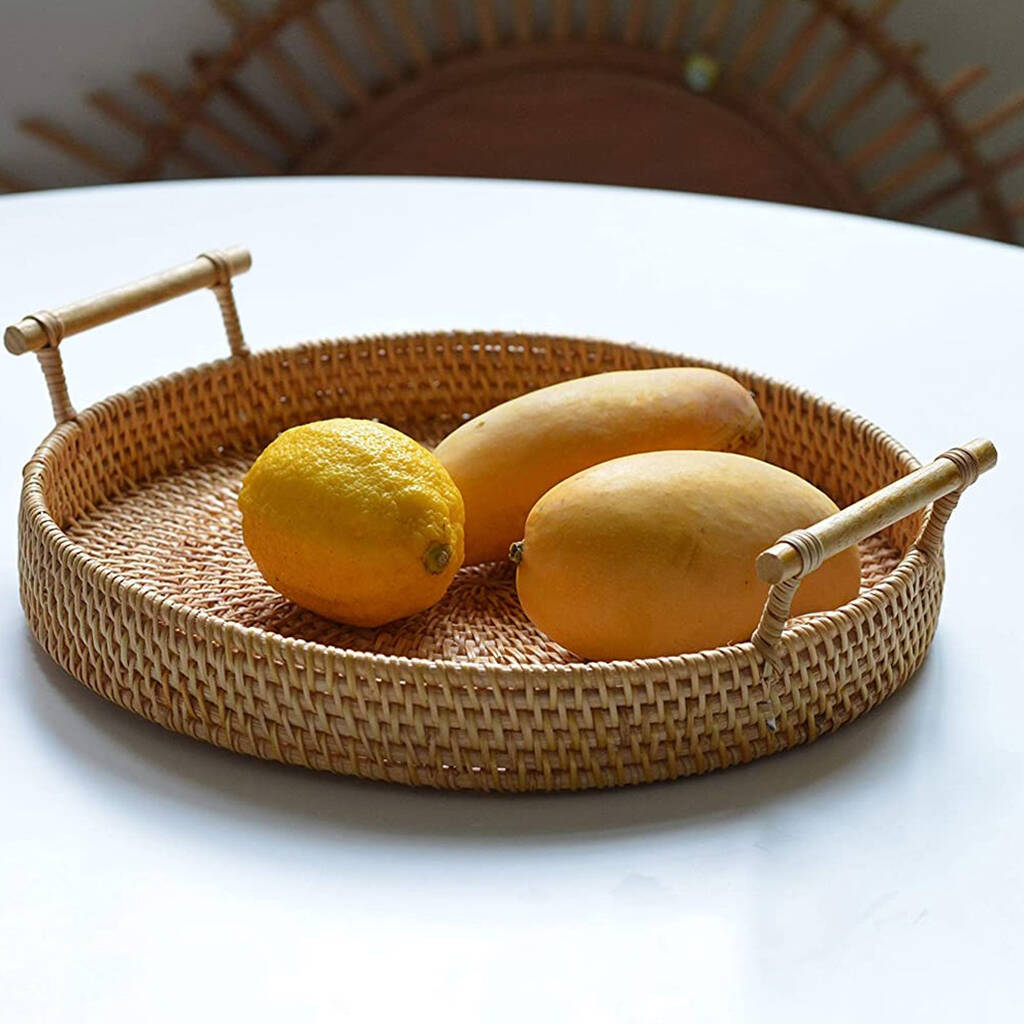 Serving Tray Round Basket With Handles By Momentum | notonthehighstreet.com