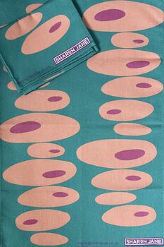 Pebbles Tea Towel Turquoise / Pink, 2 of 3