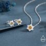 Daffodil Flower Blossom Pendant Necklace And Stud Earrings In Sterling Silver, thumbnail 1 of 12