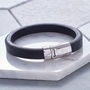 Dubh Leather Personalised Chrome Plated Mens Bracelet, thumbnail 1 of 8