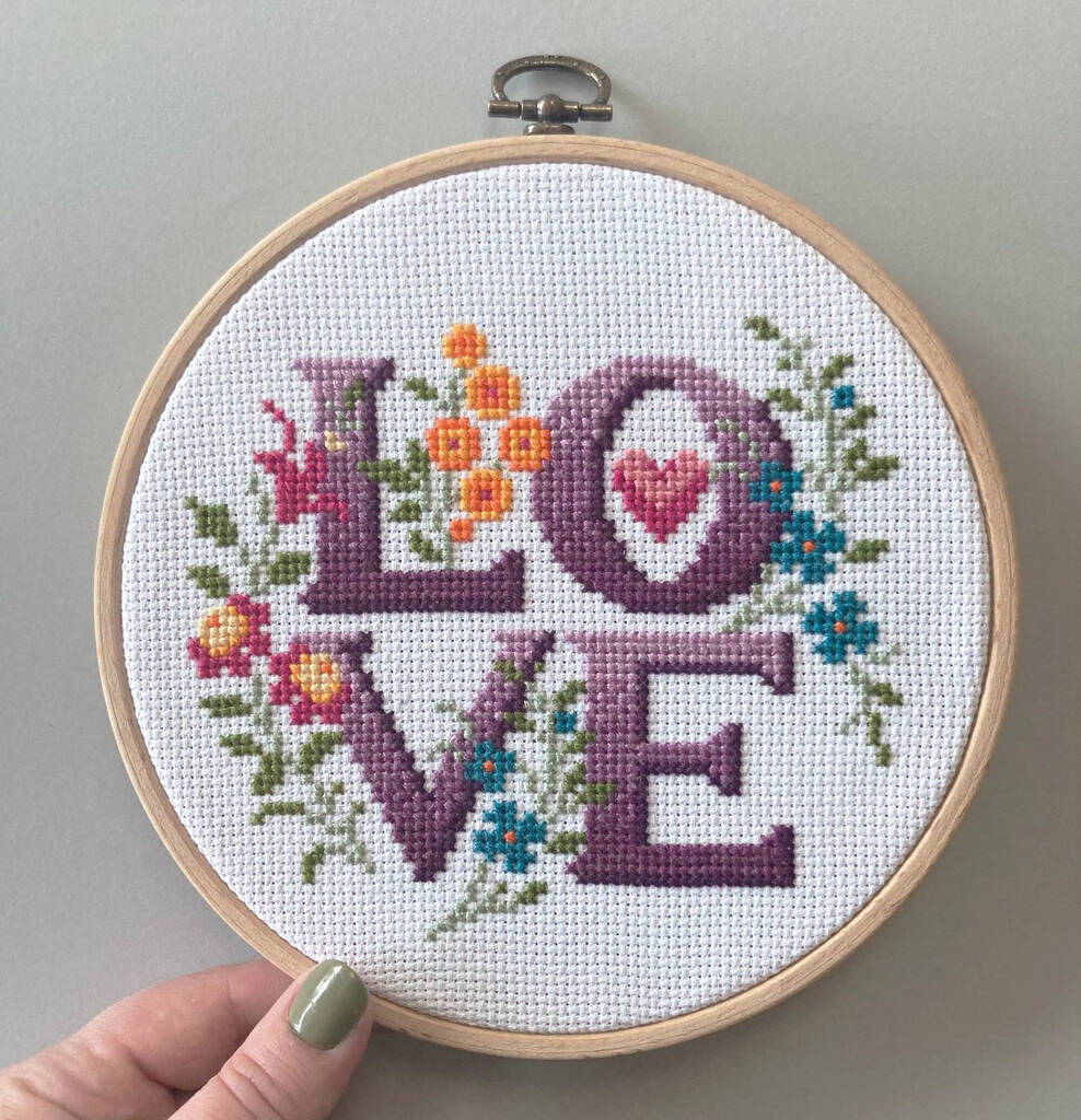 Love Four Letter Floral Modern Cross Stitch Kit, 1 of 2