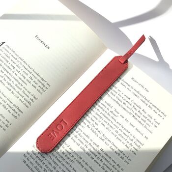Love Embossed Red Leather Bookmark, 2 of 4